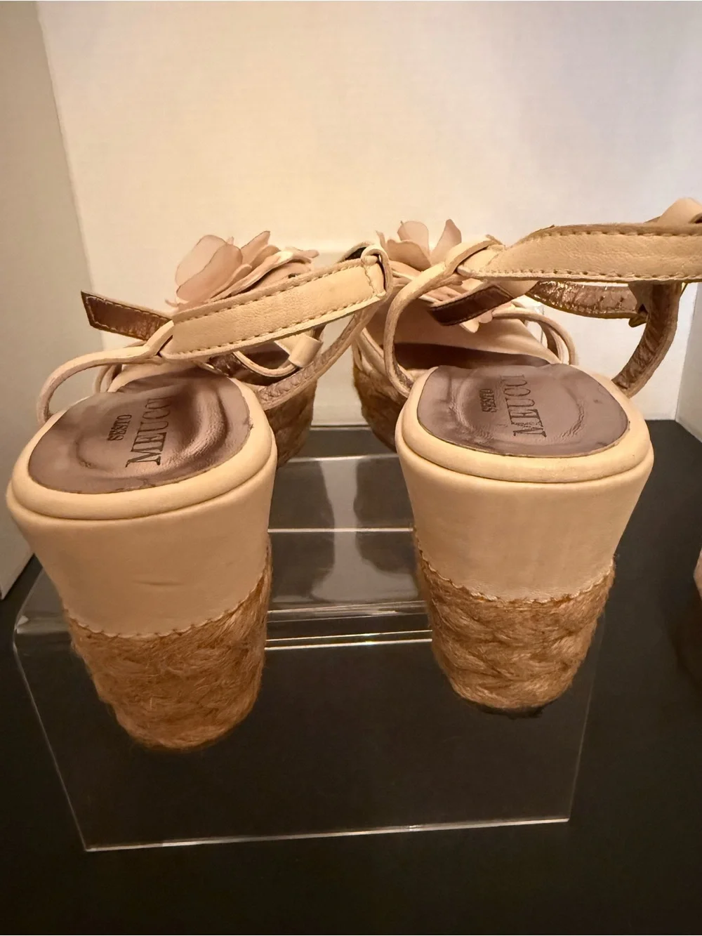 Sesto Meucci Beige Floral Espadrille Wedge Sandals size 8